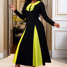 SC Plus Size Long Sleeve Color Block Long Dress GKEN-ADR051014