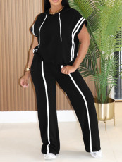 SC Stripe Patchwork Sleeveless T Shirt Sport Pant Suit HNIF-MC016