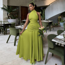 SC Solid Color Sleeveless Pleated Maxi Dress DGANY-LB2068