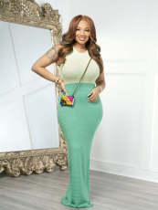 SC Color Block Sleeveless Knits Long Dress TR-1357