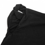 SC Solid Color Slash Shoulder Haterneck Tops GSBW-J26TP069