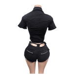 SC Denim Short Sleeve Short Two Piece Set MEM-88682