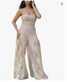 SC Lace Hollow Out Tube Top Two Piece Pants Set OLYF-6196