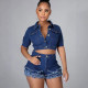 SC Denim Short Sleeve Tops Tassel Shorts 2 Piece Set YMEF-59015