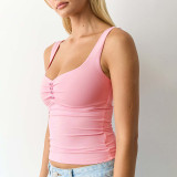 SC Solid Color Ruched Sleeveless Tank Tops GSBW-J26TP056