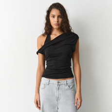 SC Solid Color Slash Shoulder Haterneck Tops GSBW-J26TP069