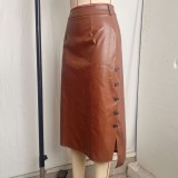 SC PU Leather Split Long Skirts GPBY-9996