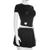 SC Short Sleeve Solid Color Tops Two Piece Skirts Set GSBW-Q26ST030