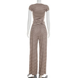 SC Stripe Print Cardigan Two Piece Pants Set GSBW-J26ST078