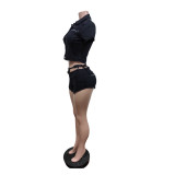 SC Denim Short Sleeve Short Two Piece Set MEM-88682