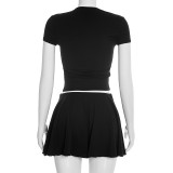 SC Short Sleeve Solid Color Tops Two Piece Skirts Set GSBW-Q26ST030
