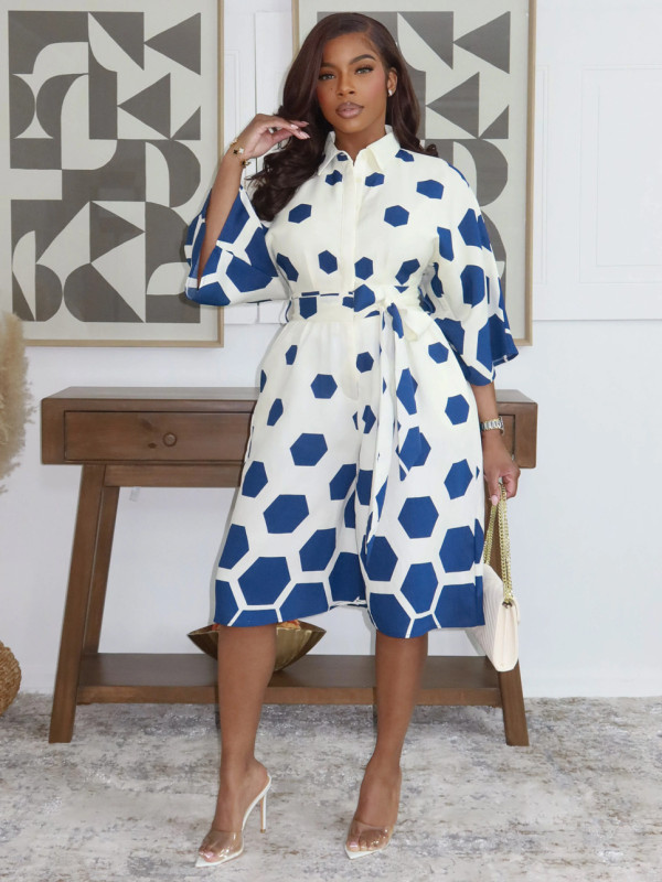 SC Lapel Print Half Sleeve Loose Romper GYLY-11123