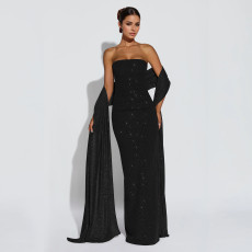 SC Sexy Sequin Wrap Chest Split Maxi Dress BY-7635