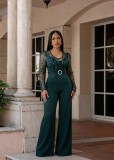 SC Mesh Embroidery Belt Wide Leg Jumpsuit LA-6006