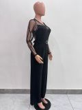 SC Mesh Embroidery Belt Wide Leg Jumpsuit LA-6006