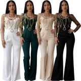SC Mesh Embroidery See Through Wide Leg Jumpsuit LA-6005