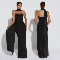 SC Sexy Sequin Wrap Chest Split Maxi Dress BY-7635