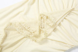 SC Off Shoudler Ruched Ruffles Split Maxi Dress DLSF-K6D00997A