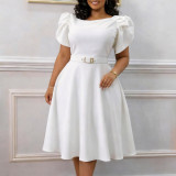 SC Plus Size Short Sleeve Solid Midi Dress GCZF-8654