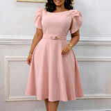 SC Plus Size Short Sleeve Solid Midi Dress GCZF-8654