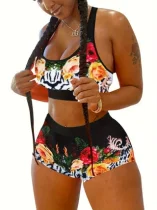 SC Plus Size Print Two Piece Shorts Set GAWE-5868