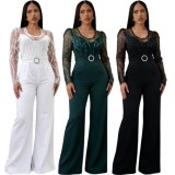 SC Mesh Embroidery Belt Wide Leg Jumpsuit LA-6006