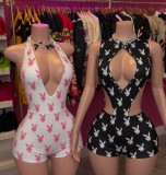 Pre Order: About 7 work days shipping Print Sleeveless Romper YUEM-300786