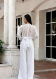 SC Mesh Embroidery Belt Wide Leg Jumpsuit LA-6006