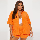 SC Solid Color Short Sleeve Shirt Two Piece Shorts Set YNSF-8027