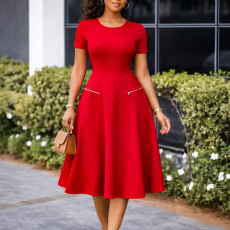 SC Plus Size Short Sleeve Solid Color Midi Dress GATE-619