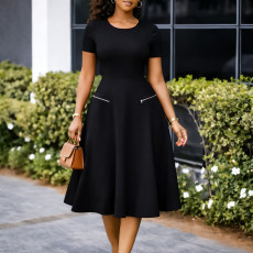 SC Plus Size Short Sleeve Solid Color Midi Dress GATE-619