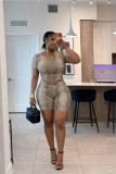 SC Snake Print Short Sleeve Two Piece Shorts Set QXLB-10163