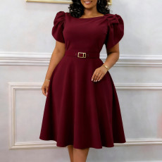 SC Plus Size Short Sleeve Solid Midi Dress GCZF-8654