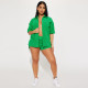 SC Solid Color Short Sleeve Shirt Two Piece Shorts Set YNSF-8027