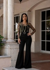 SC Mesh Embroidery See Through Wide Leg Jumpsuit LA-6005