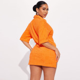 SC Solid Color Short Sleeve Shirt Two Piece Shorts Set YNSF-8027