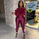 SC Feather Off Shoulder Backless Two Piece Pants Set YNSF-8025