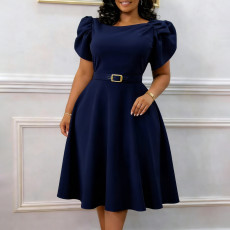 SC Plus Size Short Sleeve Solid Midi Dress GCZF-8654