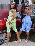 SC Polka Dots Print Halterneck Backless Romper(With Headscarf) CM-60322
