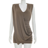 SC Sleeveless Solid Color Loose Ruched Mini Dress GSZM-C26DS049