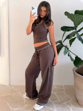 SC Solid Color Sport Tank Top Drawstring Pants Suit MIL-L341