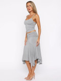 SC Solid Color Sling Tank Top Irregular Skirt 2 Piece Set MIL-L330