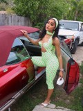SC Polka Dots Print Halterneck Backless Romper(With Headscarf) CM-60322