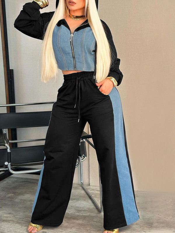 SC Long Sleeve Color Block Two Piece Pants Set YH-9010