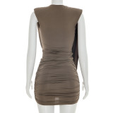 SC Sleeveless Solid Color Loose Ruched Mini Dress GSZM-C26DS049
