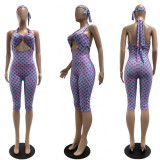 SC Polka Dots Print Halterneck Backless Romper(With Headscarf) CM-60322