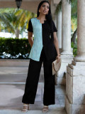 SC Color Block Short Sleeve Two Piece Pants Set MIL-L327