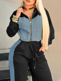 SC Long Sleeve Color Block Two Piece Pants Set YH-9010