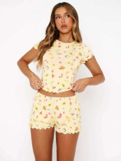 SC Fashion Print Short Sleeve Two Piece Shorts Set MIL-L366