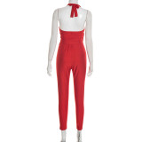 SC Solid Color Halterneck Backless Tops 2 Piece Pants Set MXBF-J26ST032